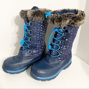 Lands End Water Resistant Blue with Multi-colored Hearts Winter Snow Boots
